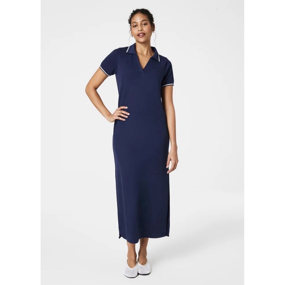 SPANX AirEssentials Polo Midi Dress XL Timeless Navy White Piping Preppy NWT